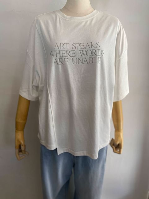 USAコットン アシメロゴTシャツ オフホワイト