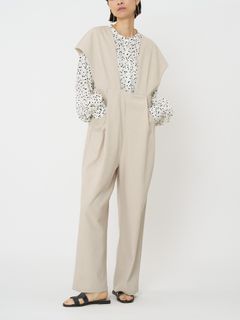 [3861-030MK] ワイドドレープコンビネゾン ライトベージュ