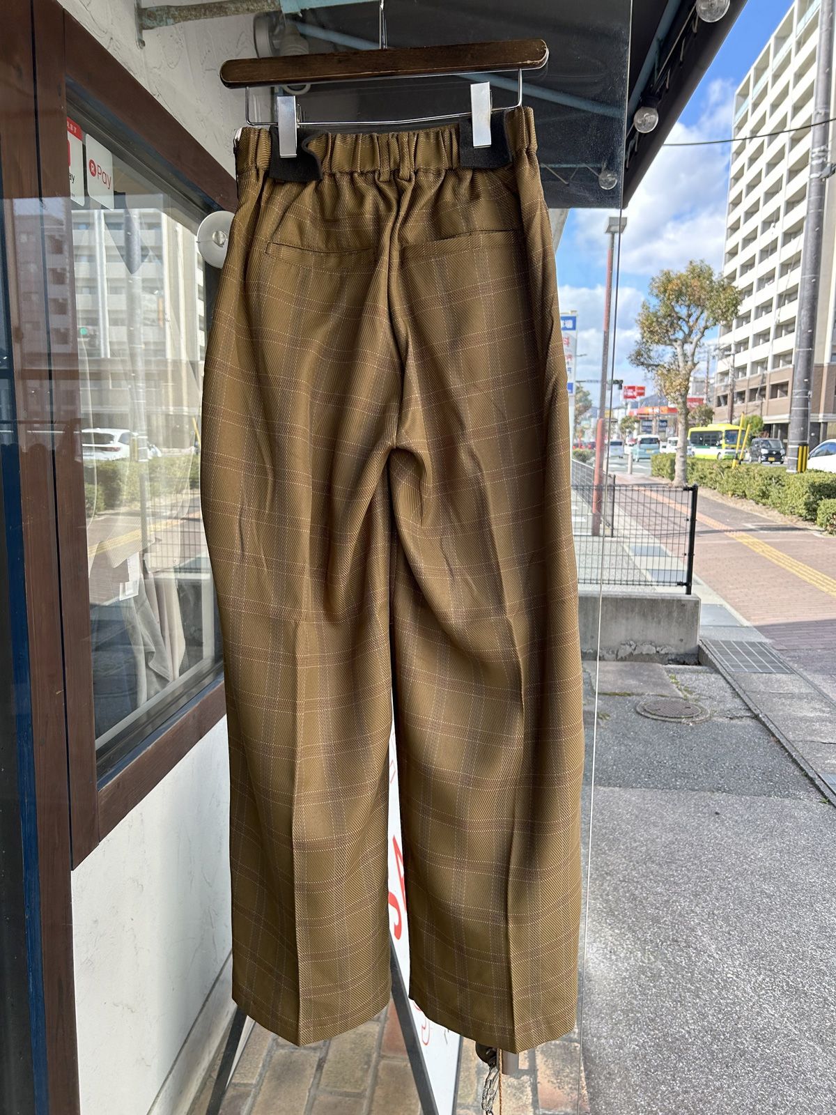 ウールライクストレートパンツ カーキ