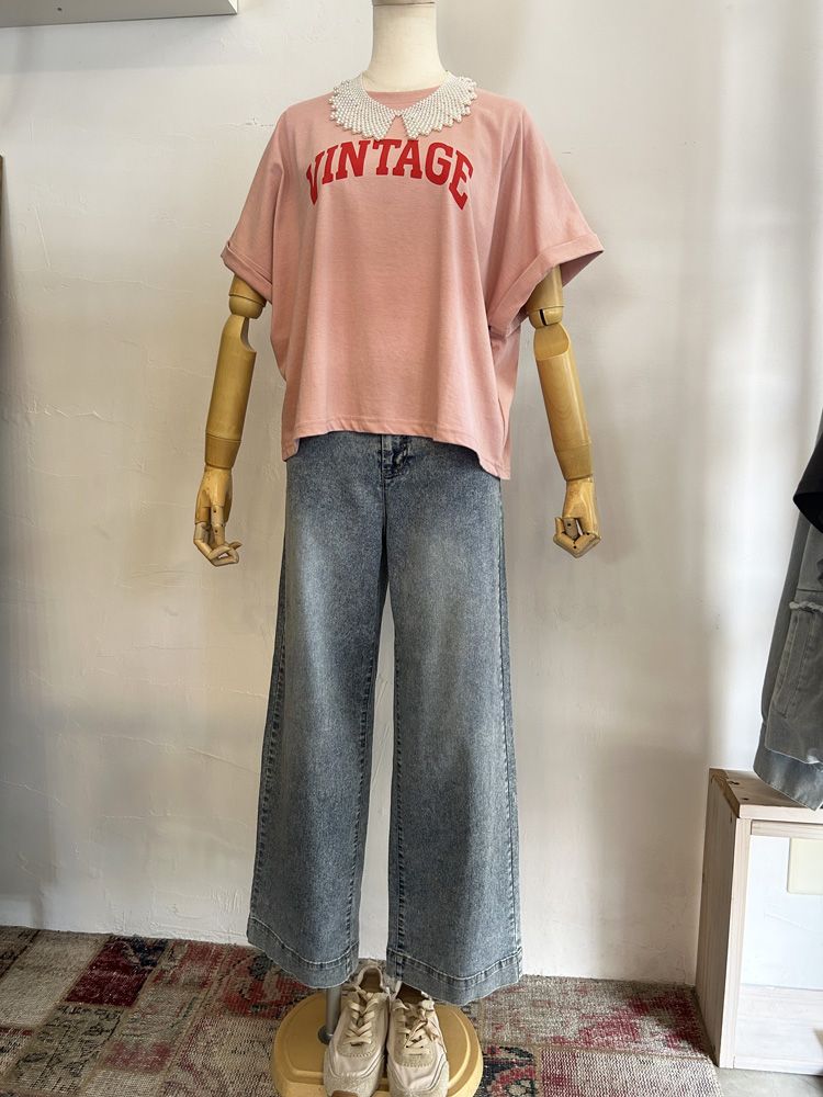 接触冷感ワイドデニムパンツ ブリーチ