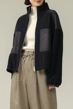 エコフリースxタフタ ショートブルゾン ブラックxブラック