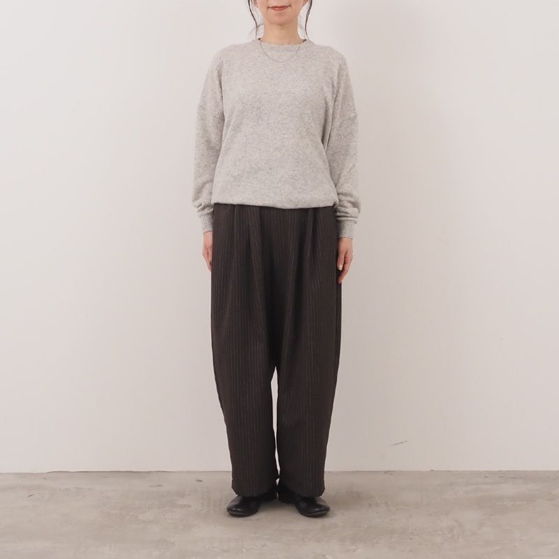 トロストライプ タックワイドパンツ ブラウン