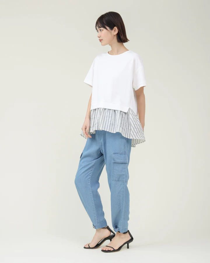 テンセルデニム カーゴパンツ インディゴブリーチ