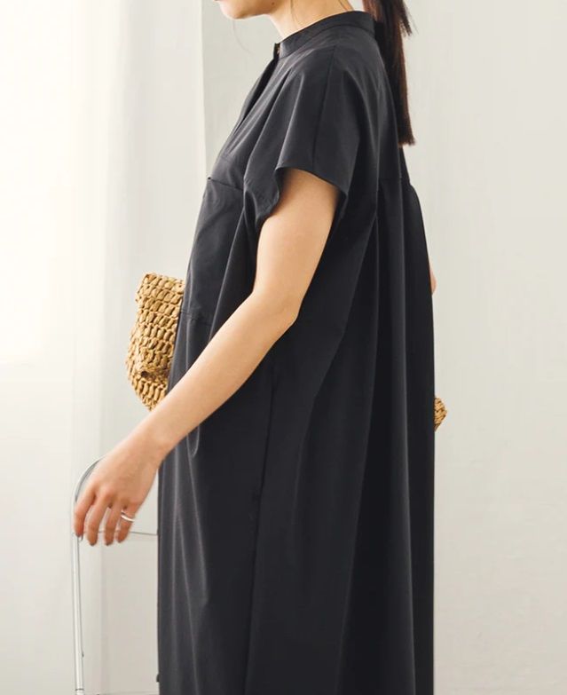 接触冷感シャツワンピース ブラック