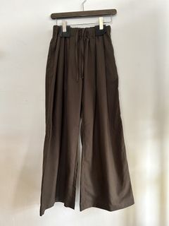 フレンチリネンワイドパンツ カーキブラウン
