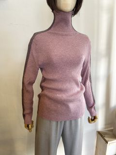 サイドラメラインタートルニット ピンク