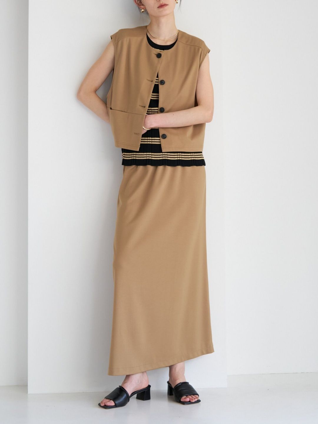 [2863-705GL] ポンチアシメ2WAYスカート ライトカーキ