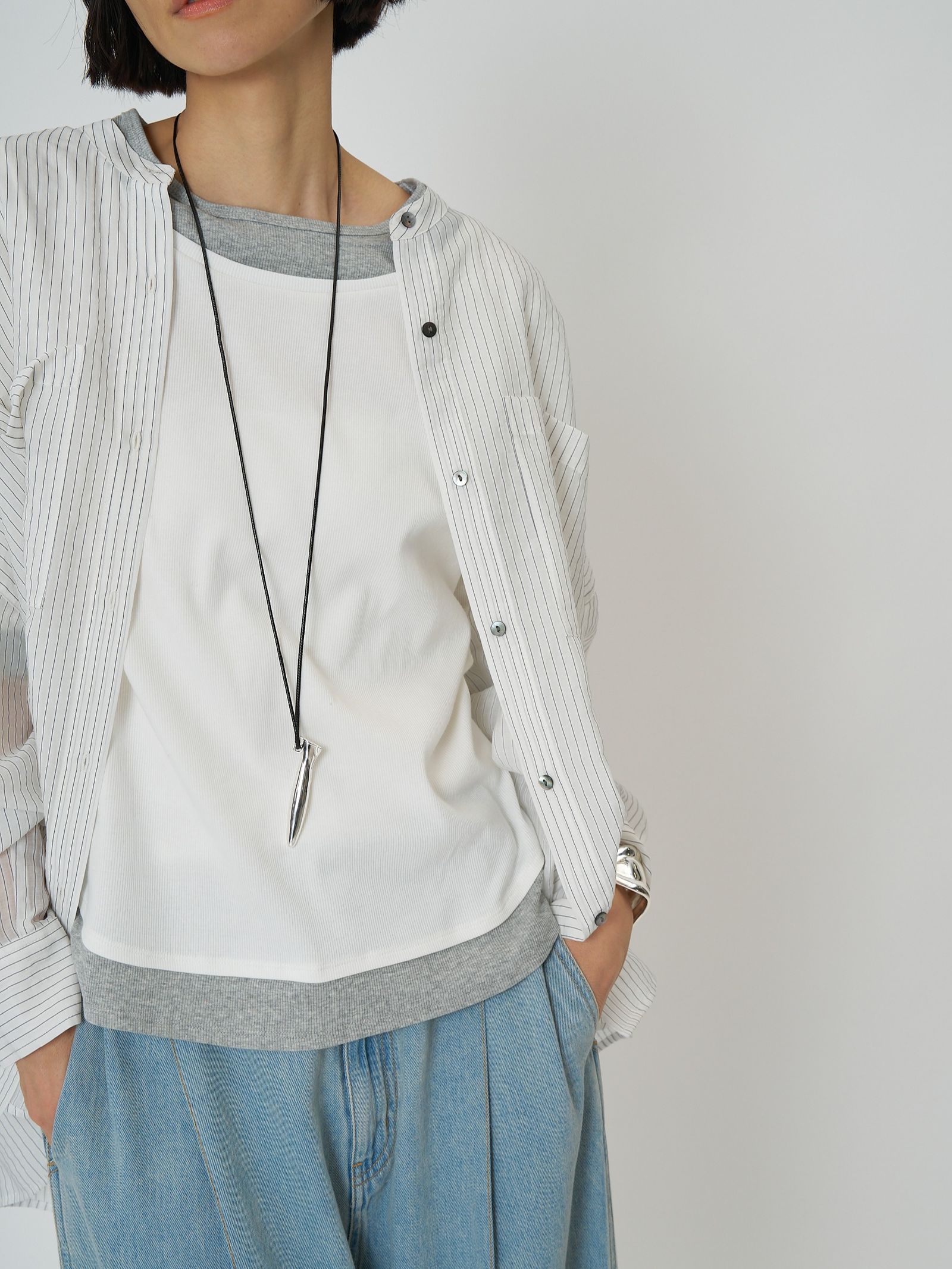 [8261-108KK] 配色テレコハーフスリーブPO ブラウン