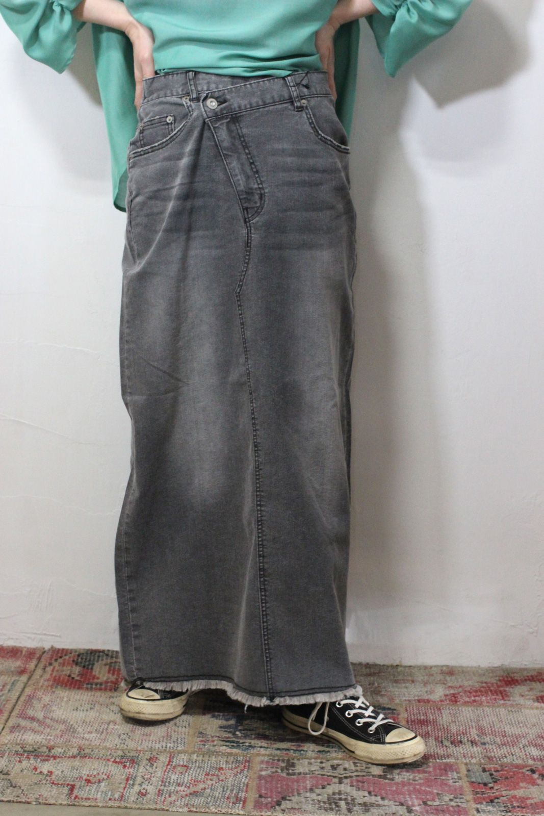 デニム ラップデザイン タイトスカート ライトインディゴブルー