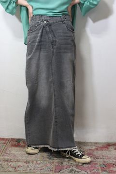 デニム ラップデザイン タイトスカート グレー