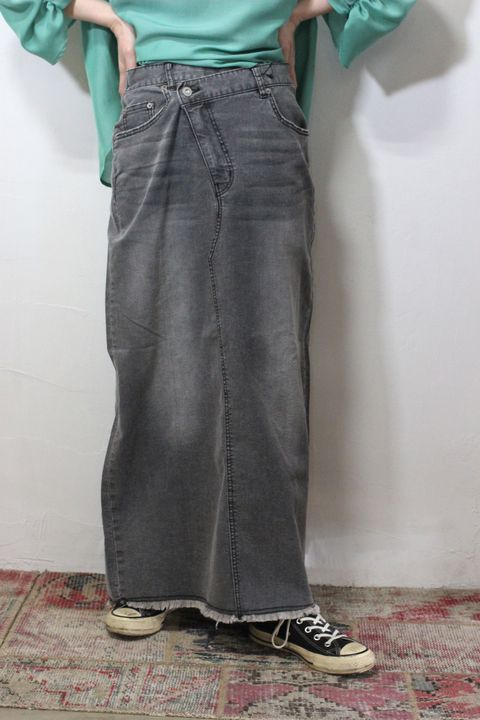 デニム ラップデザイン タイトスカート グレー