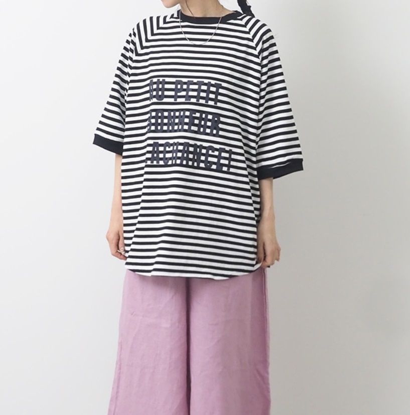 天竺ボーダーLACHANCE Tシャツ ブルーグレー