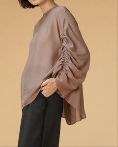エアードレープ シフォンシャーリングスリーブブラウス モカ