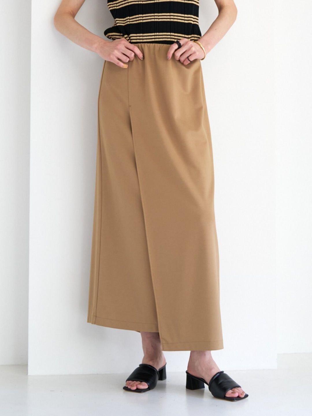 [2863-705GL] ポンチアシメ2WAYスカート ライトカーキ