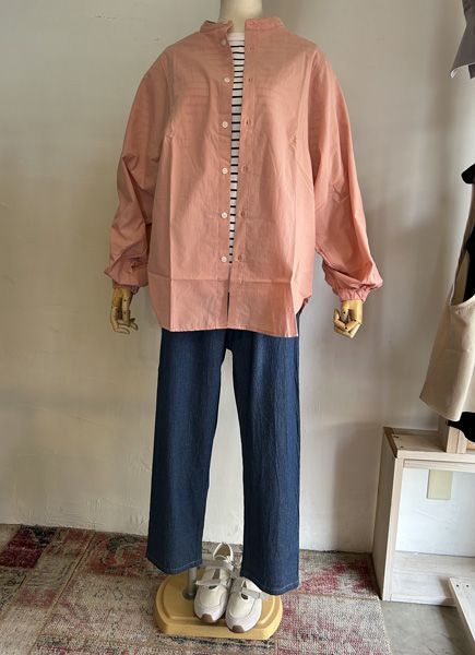 近江晒50sブロード袖ボリュームシャツ ピンク