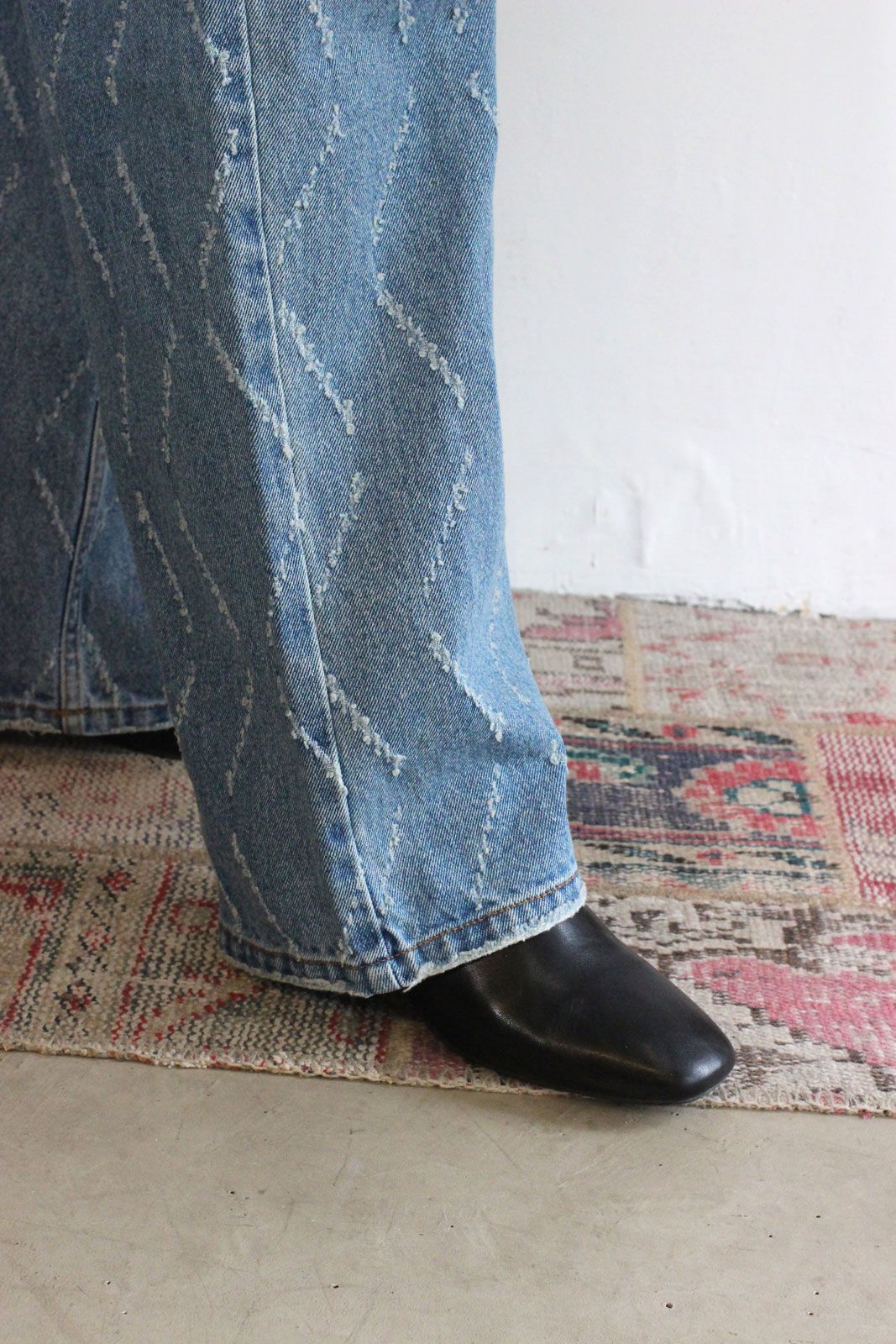 LASER CUT WIDE DENIM ブルー