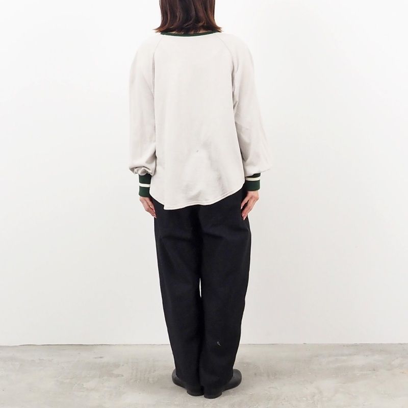 ガーゼ裏毛 バイカラーリブハウストレーナー ベージュxグリーンxアイボリー