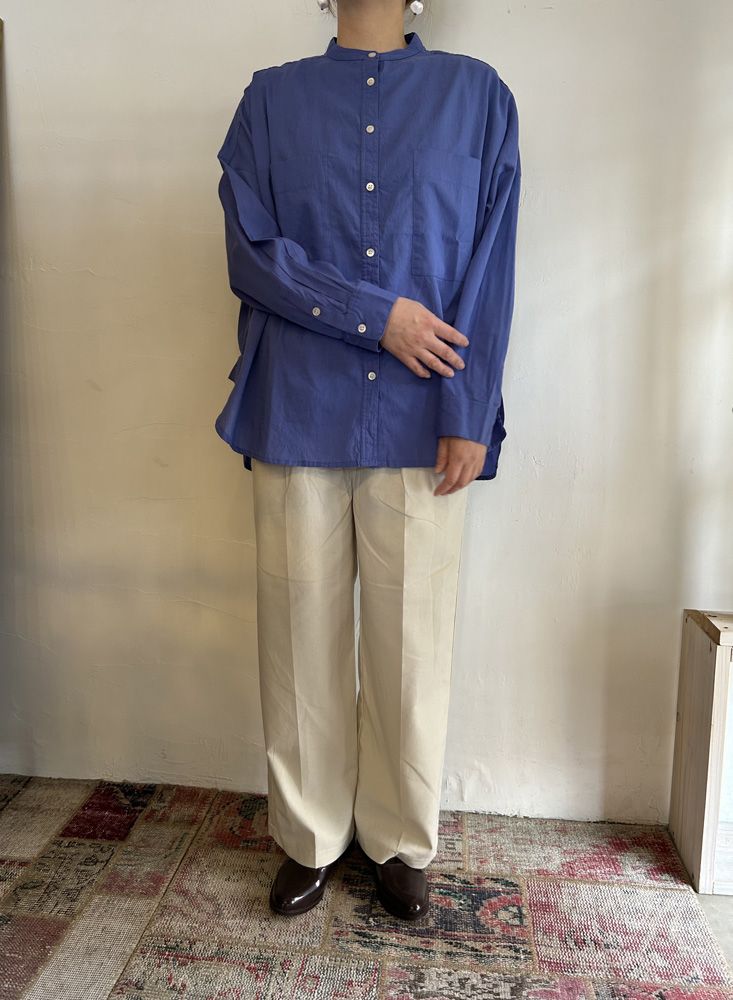 キャンブリックボイル 無地 バンドカラーシャツ パールピンク