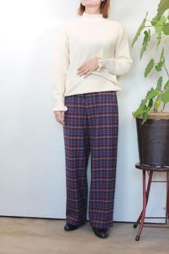 ソフトサーモチェック裏起毛ワイドパンツ ブルーチェック
