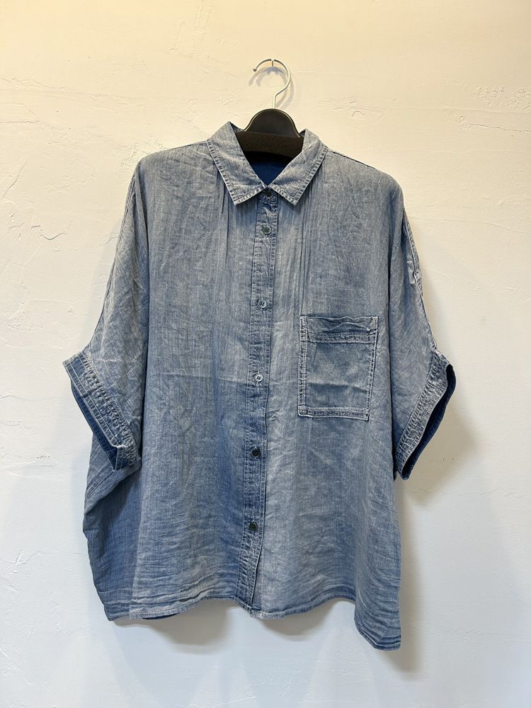 シアーデニムショートスリーブシャツ ライトインディゴブルー