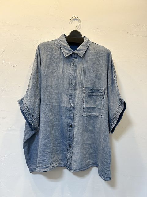シアーデニムショートスリーブシャツ ライトインディゴブルー