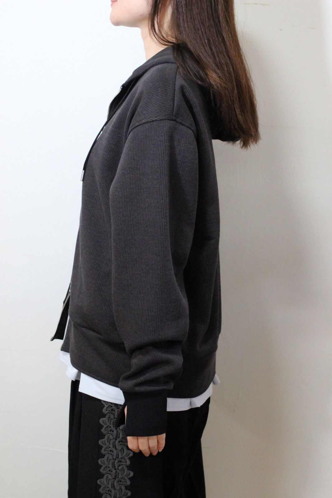 リブダブルジップパーカー チャコール
