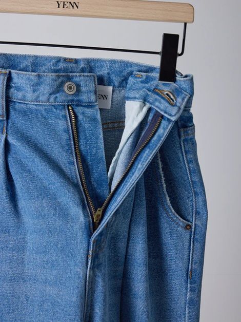 LASER CUT WIDE DENIM ブルー