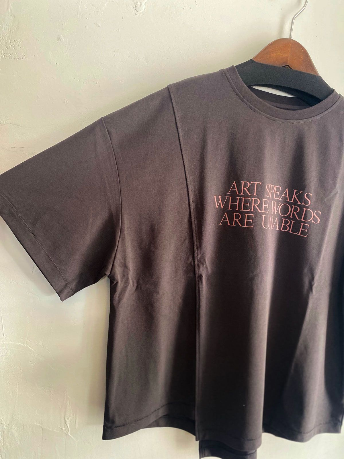 USAコットン アシメロゴTシャツ チャコール