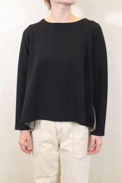 異素材バックフレアロンT ブラック