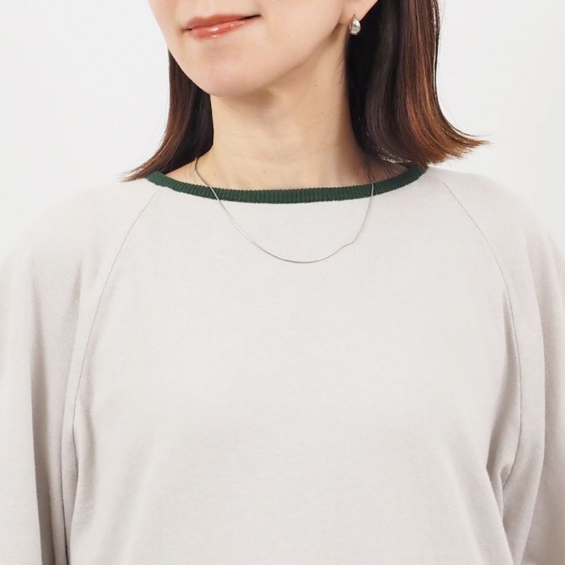 ガーゼ裏毛 バイカラーリブハウストレーナー ベージュxグリーンxアイボリー