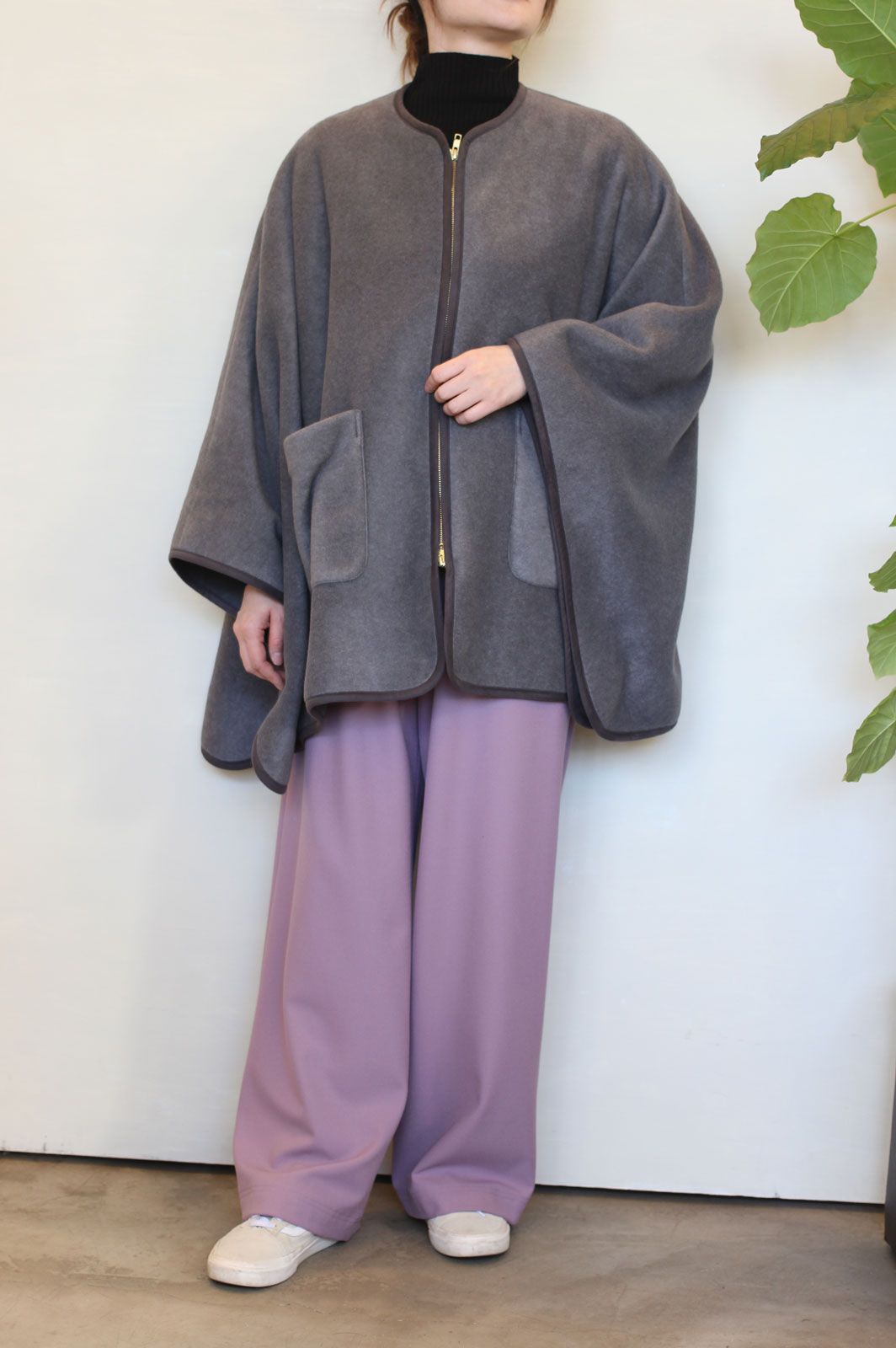 コスミカルウォーム裏起毛セミワイドパンツ パープル