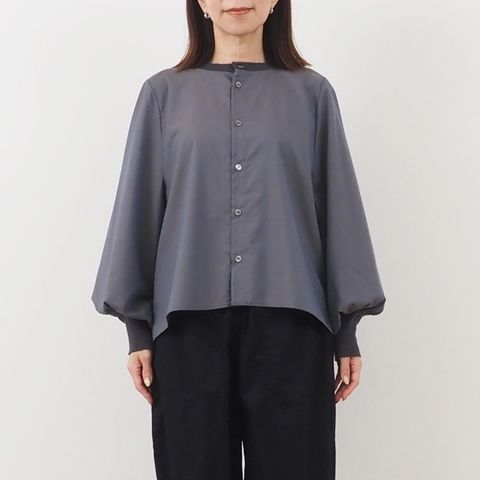 トロンとツイルフレアシャツ ブルーグレー