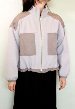 エコフリースxタフタ ショートブルゾン ライトグレーxグレージュ
