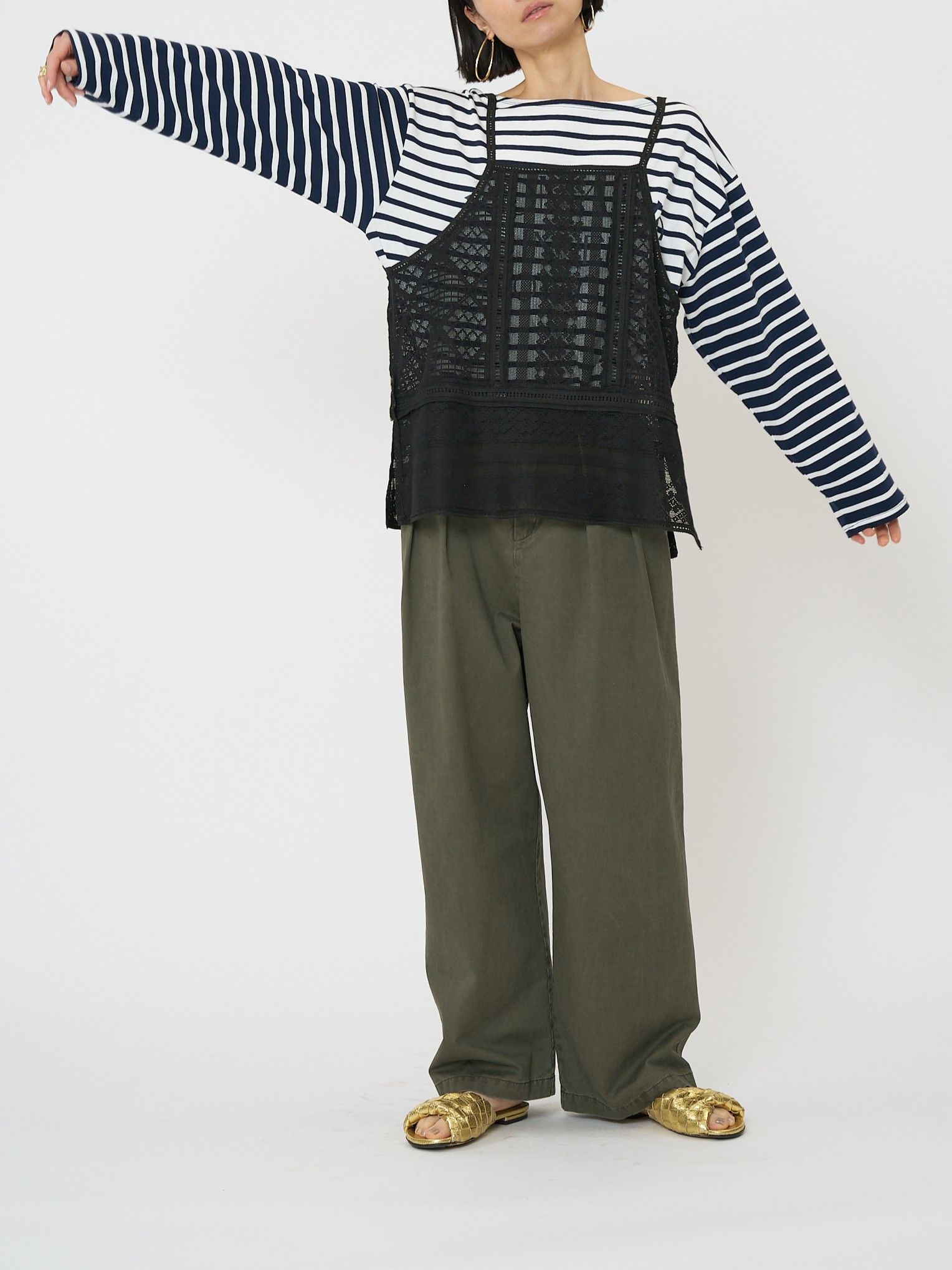 [1861-050BZ] パッチワークレースキャミソール ブラック