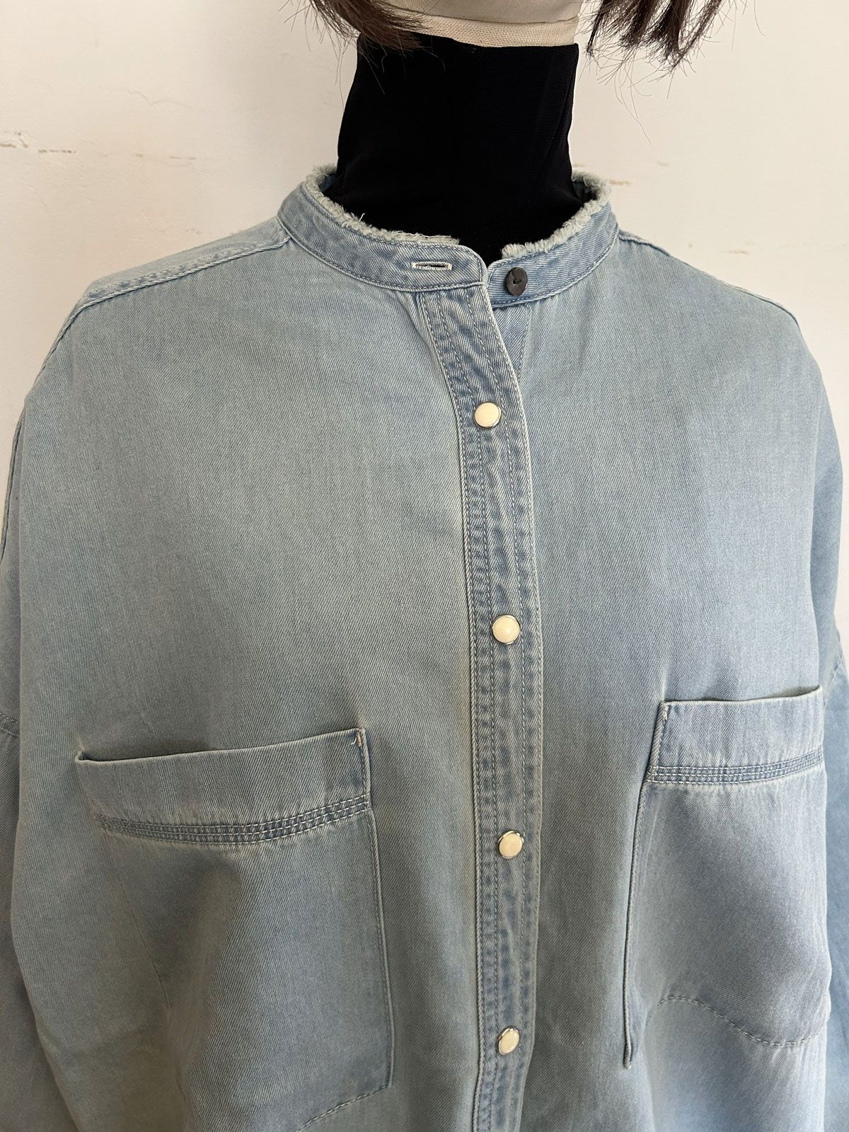 6ozテンセルデニムオーバーシャツ ブルー