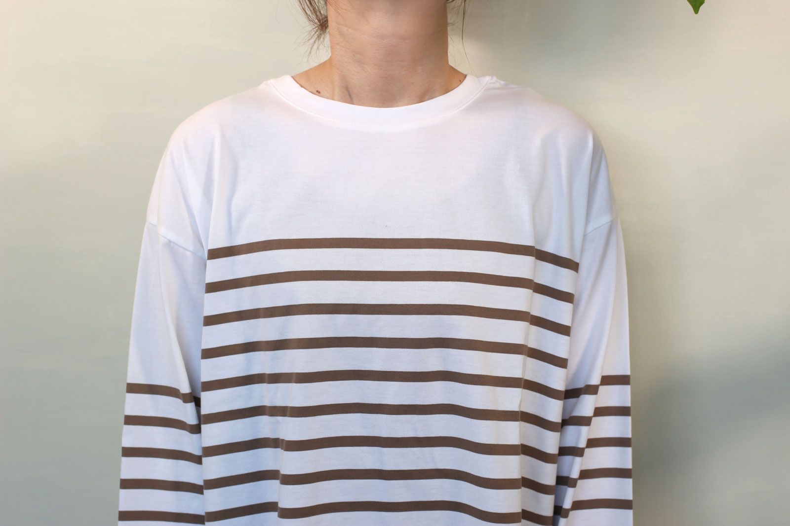 ハイゲージ天竺パネルボーダーTシャツ ベージュ