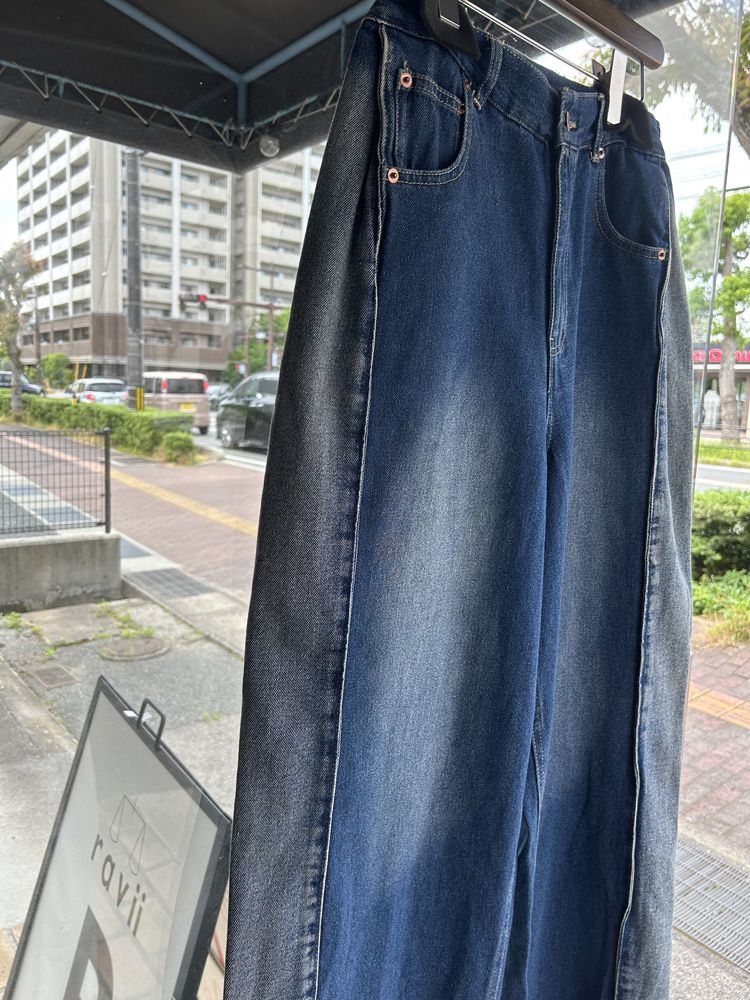 DENIM SIDE-TUCK PANTS インディゴブルー
