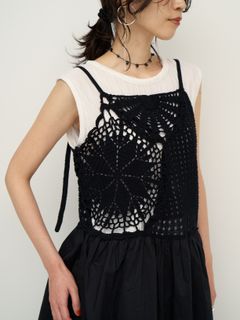 [9562-391DP] モチーフニットキャミソール ブラック