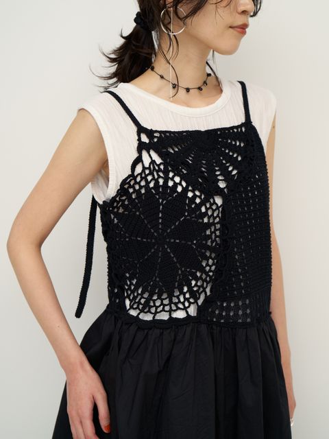 [9562-391DP] モチーフニットキャミソール ブラック
