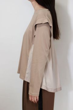 異素材切替ロングスリーブプルオーバー ベージュ