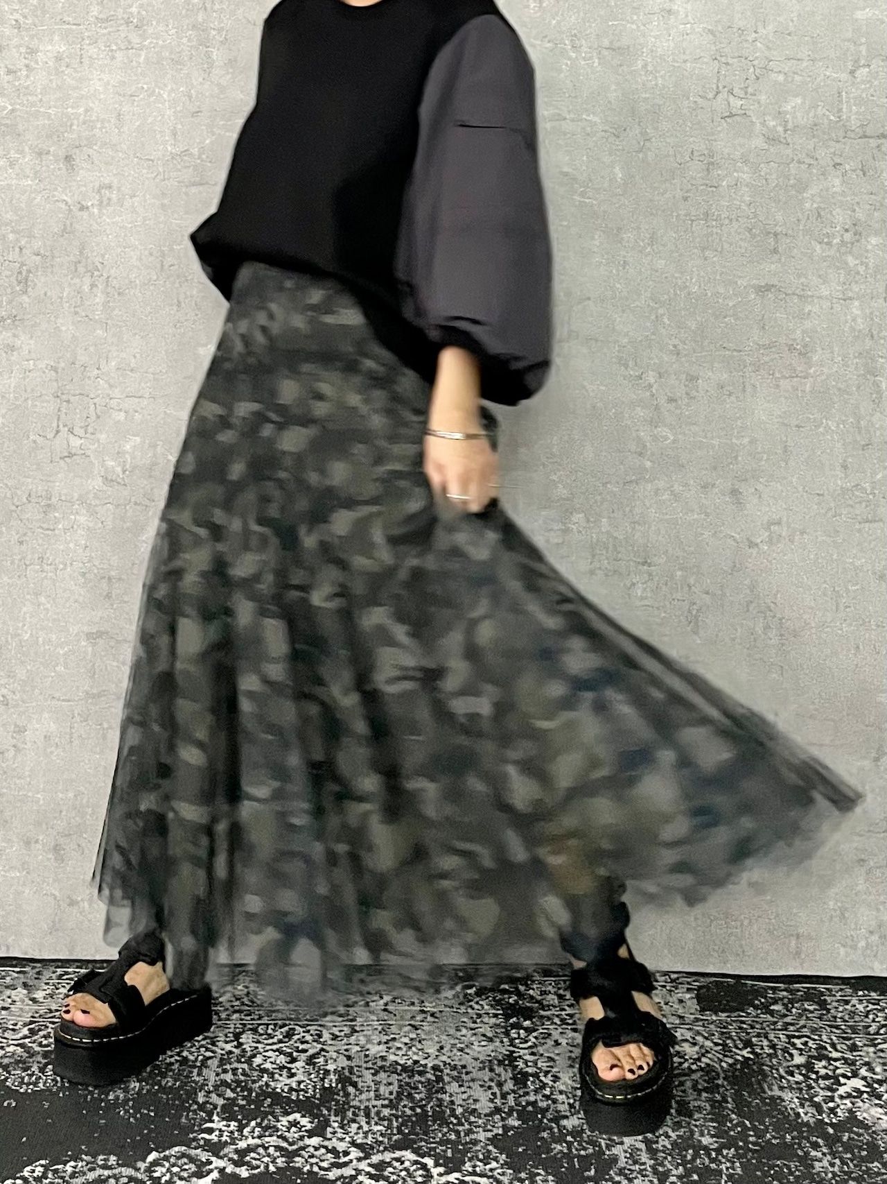 カモフラチュールスカート ネイビー