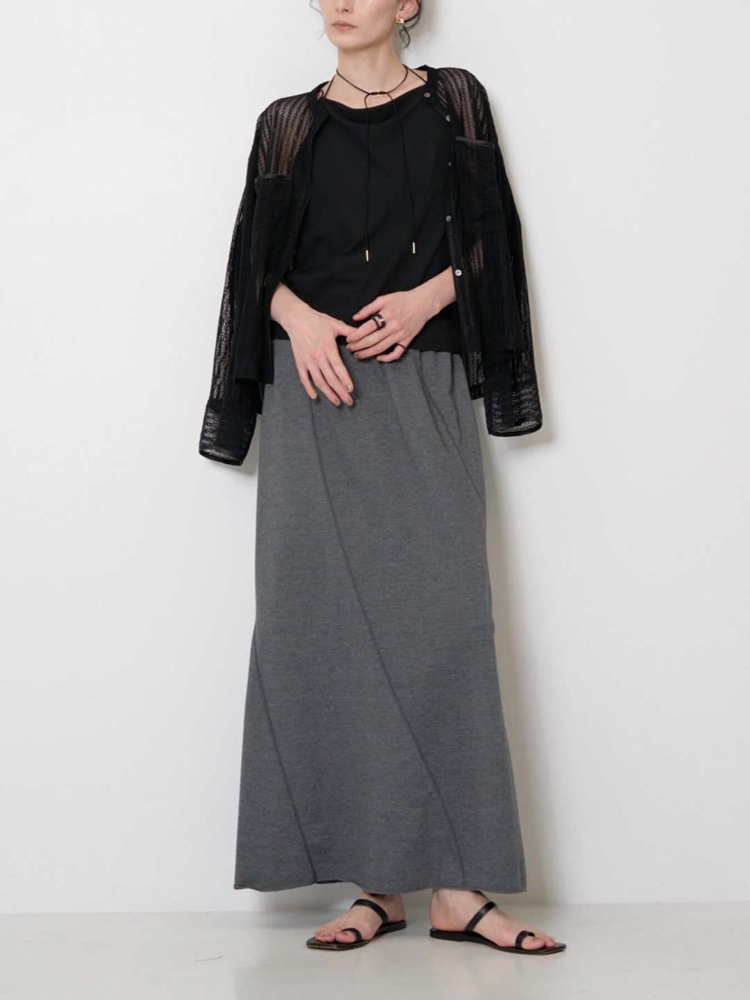 [2863-716KK] ミニ裏毛ツイストSK チャコール