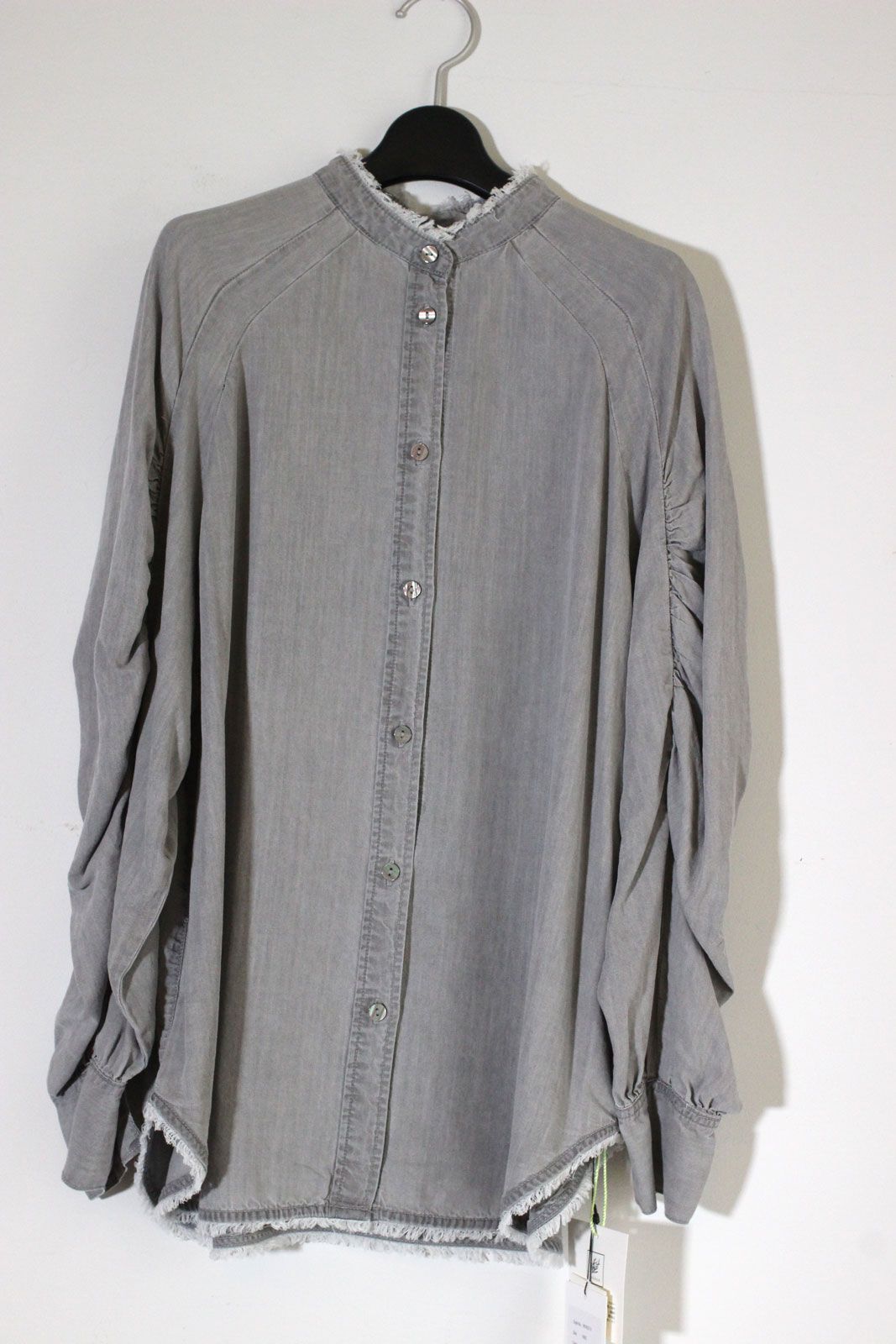 4.5ozテンセルデニムギャザーシャツ グレー
