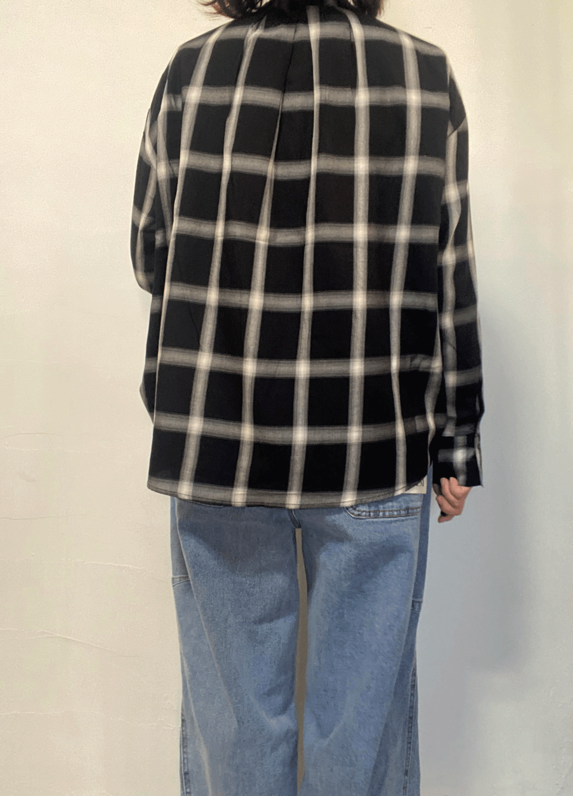 先染め チェックフロントインシャツ ブラック