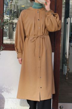前後2wayウーリッシュフラノワンピース キャメル