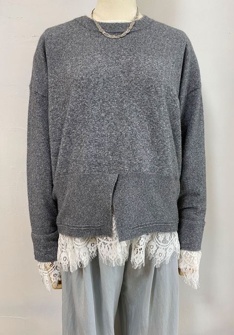 カシミアタッチレースドッキングニット ライトグレー