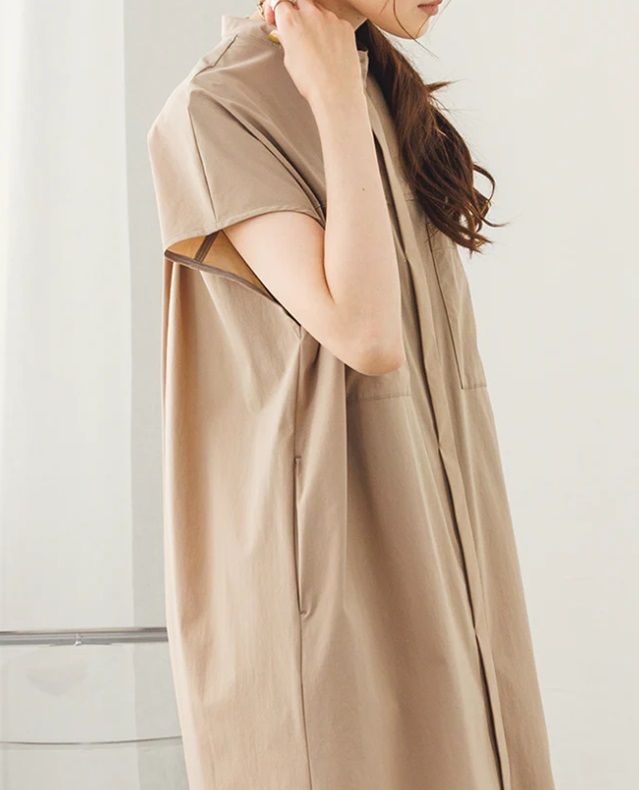接触冷感シャツワンピース ベージュ