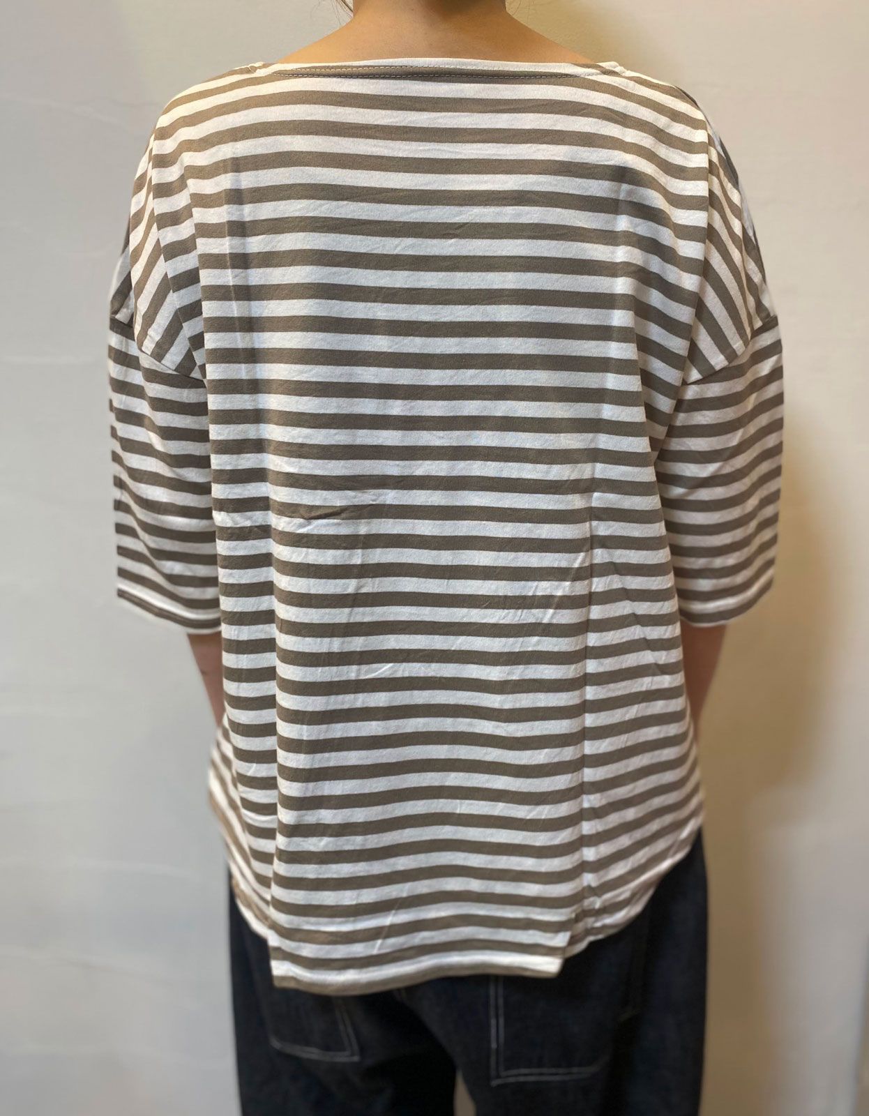 天竺BDミナミラウンドシャツ オフ×グレー