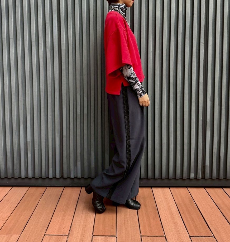 サイドプリーツワイドパンツ チャコール