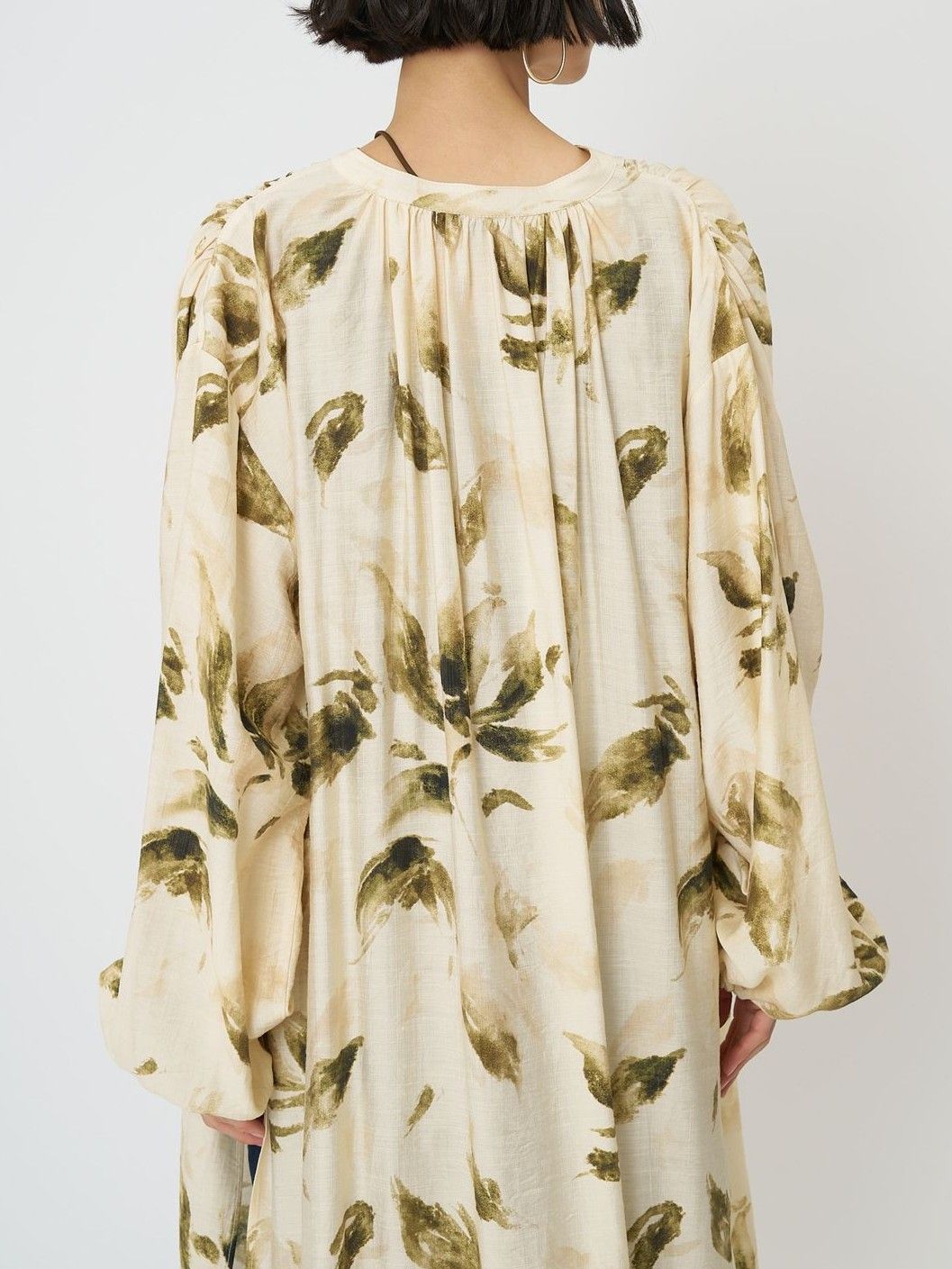 [5961-021KK] フラワープリントシャツOP アイボリー